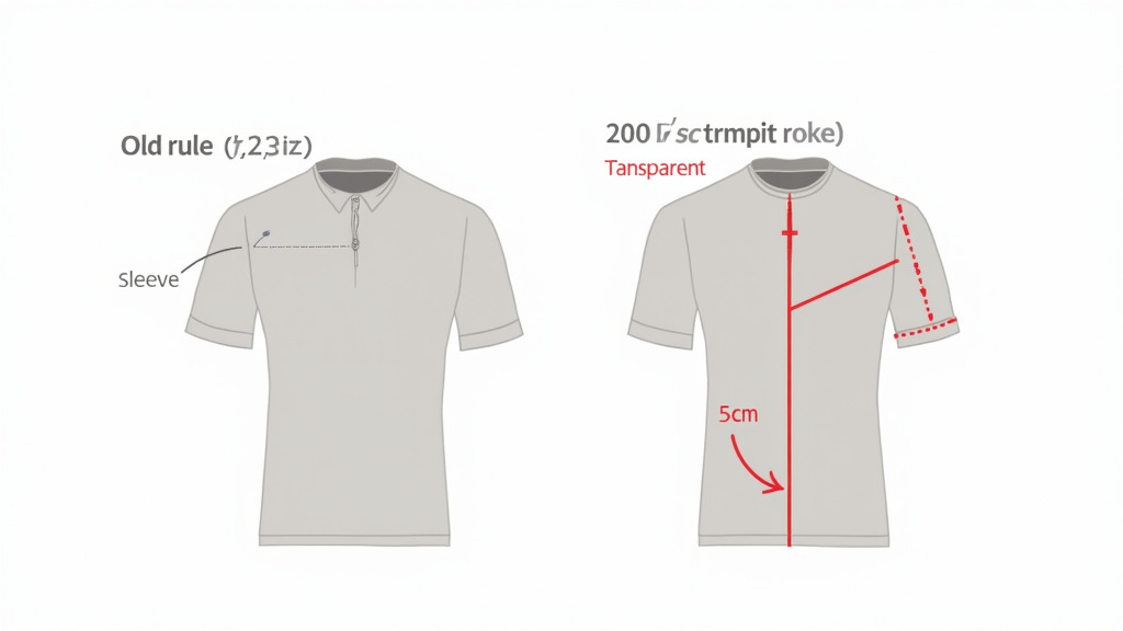 Diagram comparing old shoulder-based and new armpit-based offside line rules in soccer.
