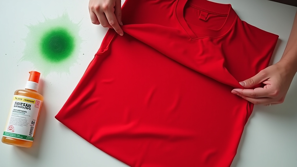 Properly folding and pre-treating a stained soccer jersey for correct fit preservation.