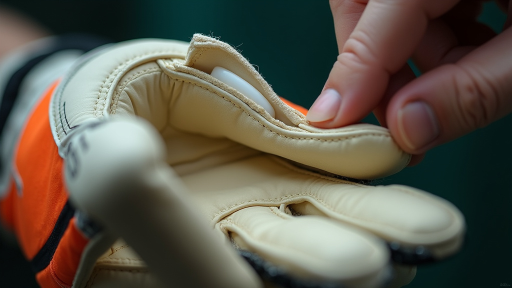 Close-up of Finger-Save spine inside a tight-fitting goalkeeper glove.