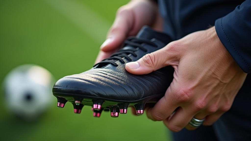 Close-up comparison of soccer cleat stud design and flexible upper material