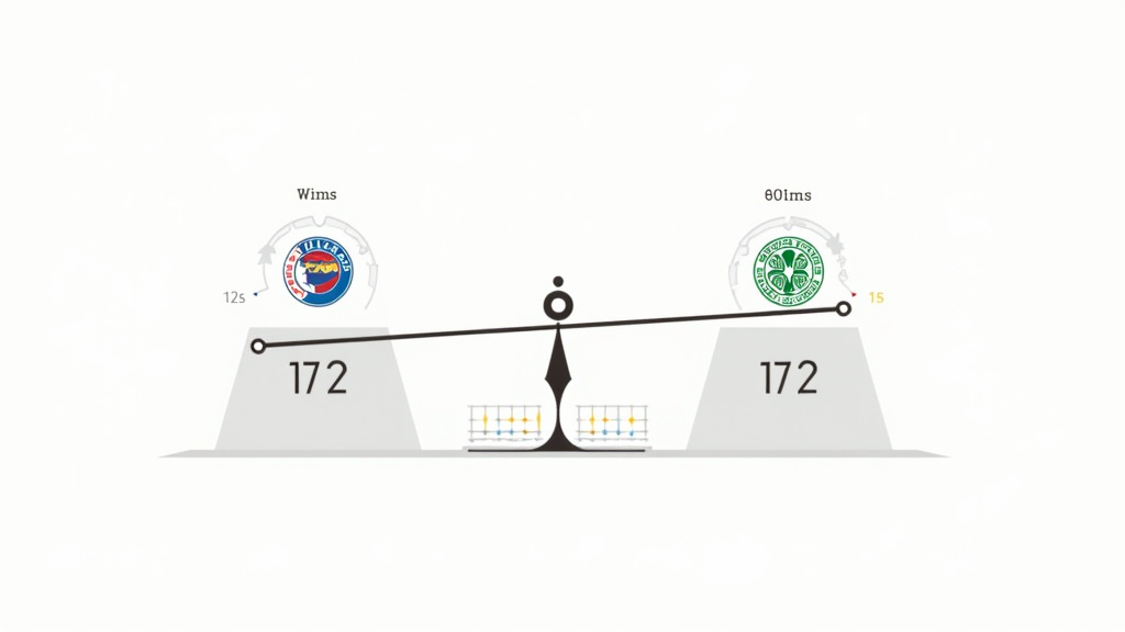 Diagram showing balanced scale with Celtic and Rangers crests
