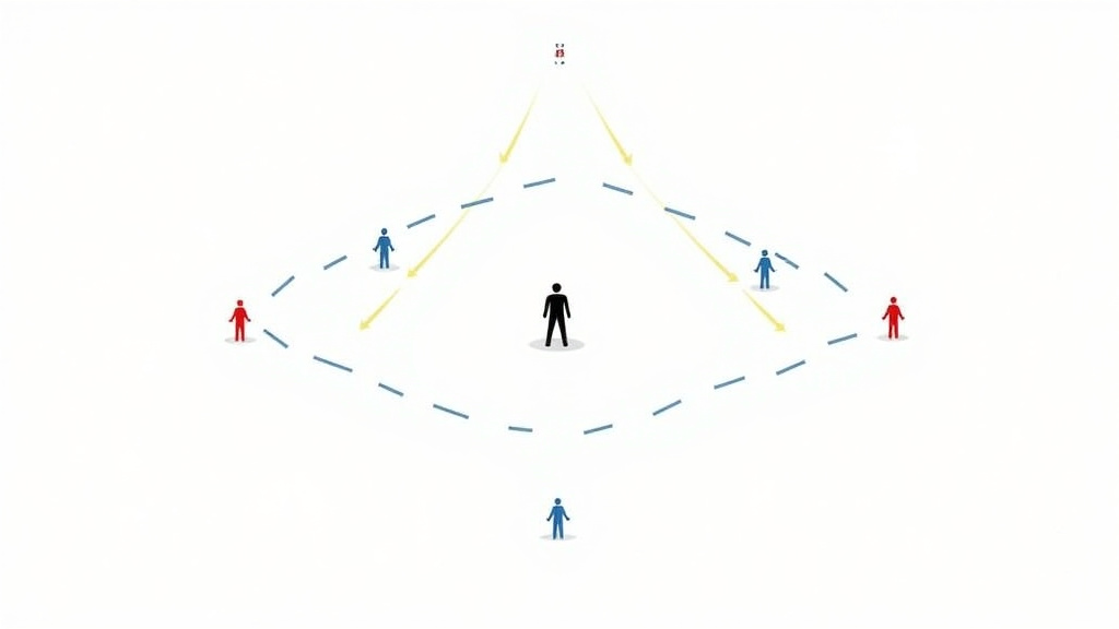 Soccer goalkeeper build-up play diagram showing passing lanes through press