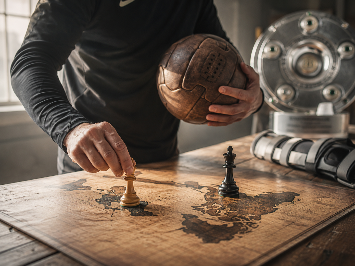 Football and chess king on map symbolize Florian Wirtz's tactical career journey.
