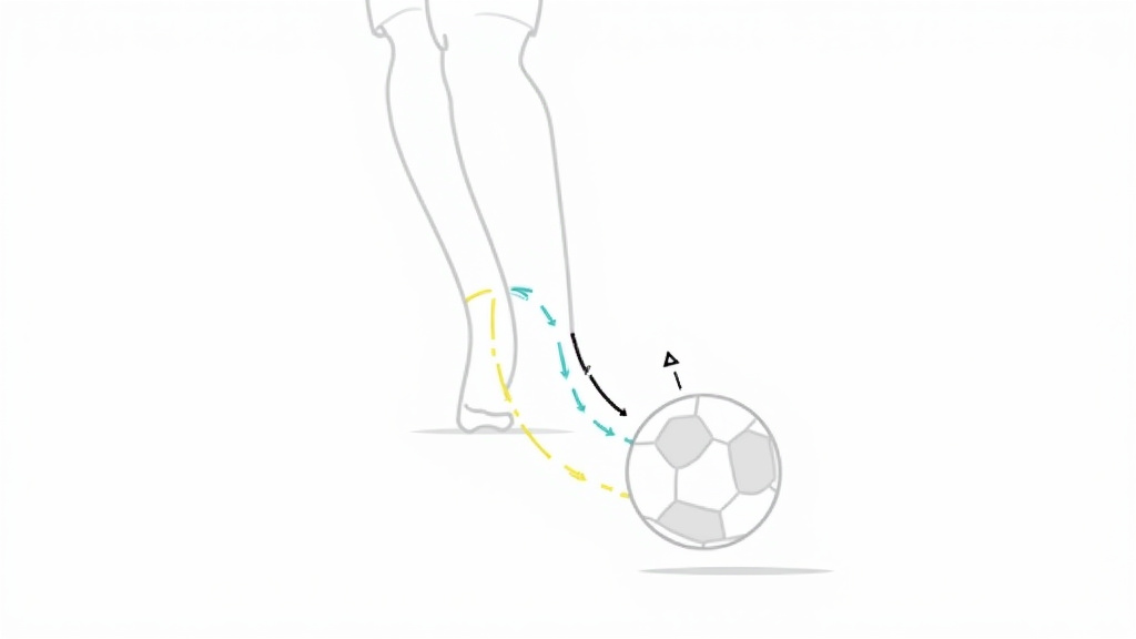 Diagram comparing inside foot and outside foot soccer kick trajectories and risks.