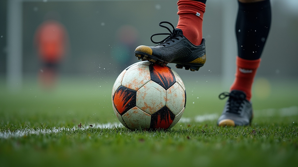 Goalkeeper executing a driven goal kick technique to score from distance.