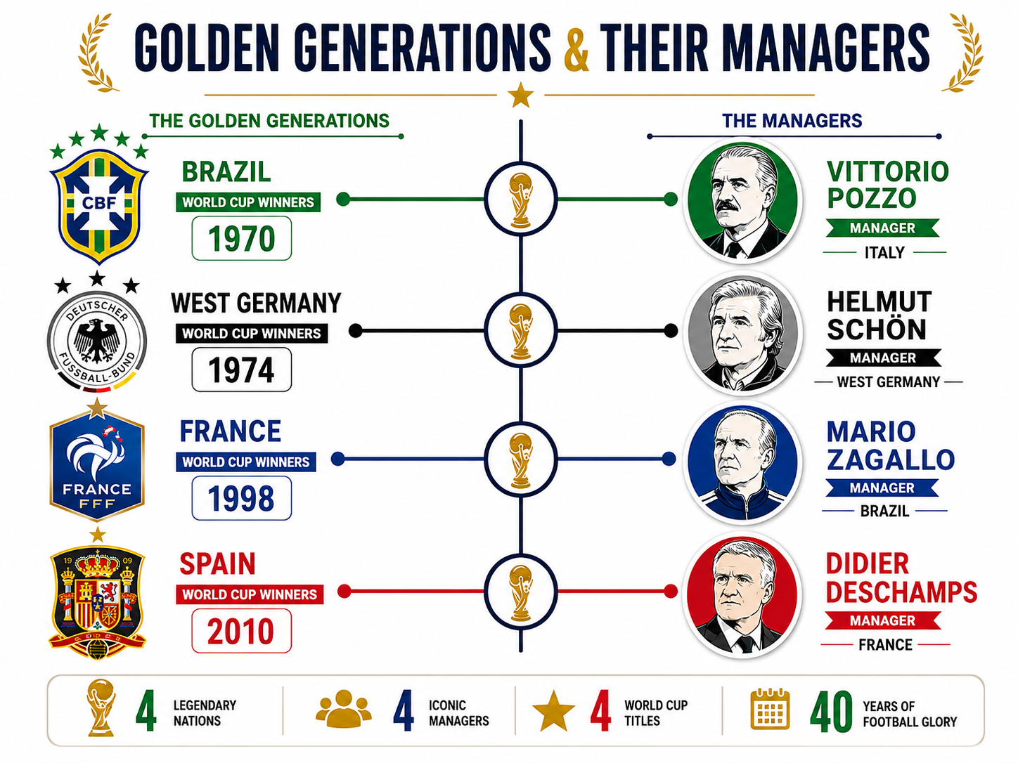 Golden generation World Cup teams and their championship managers infographic.