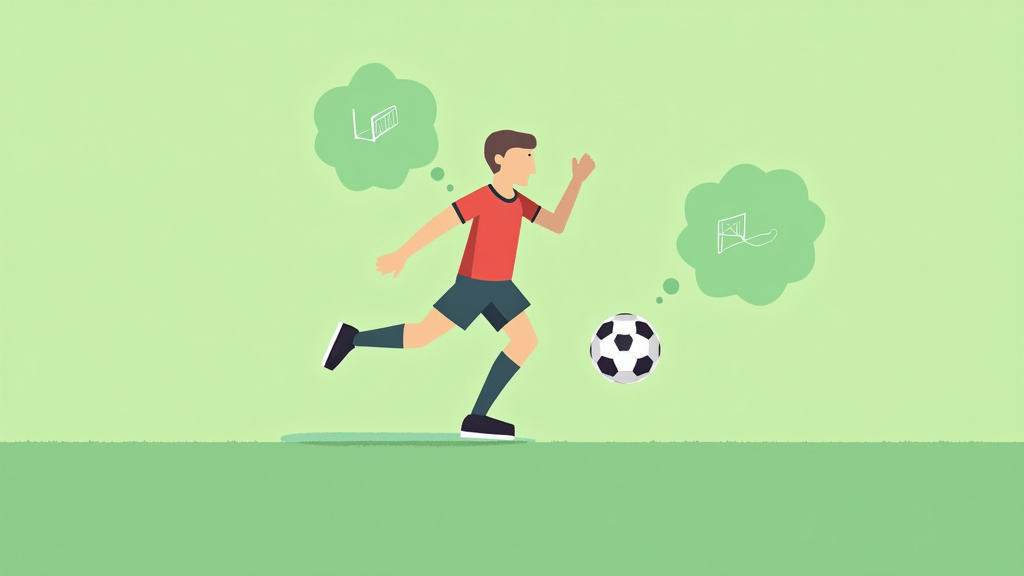 Soccer player deciding between a powerful shot and a precise placed shot