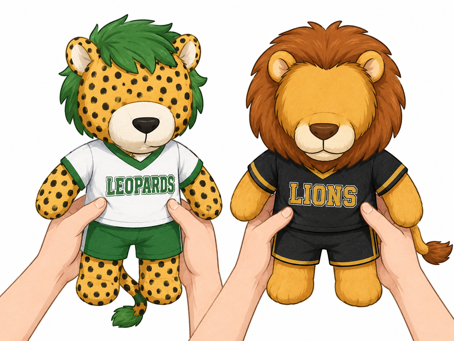 Cartoon of Zakumi and Goleo VI World Cup mascots side-by-side.