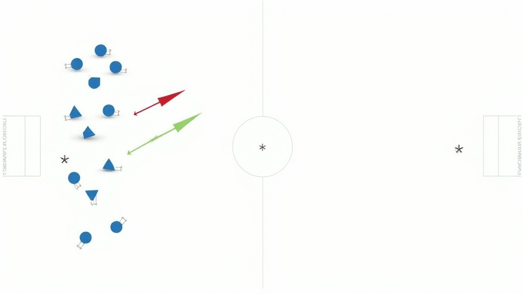 Soccer tactical diagram showing a counter-attacking pass exploiting defensive disorganization.