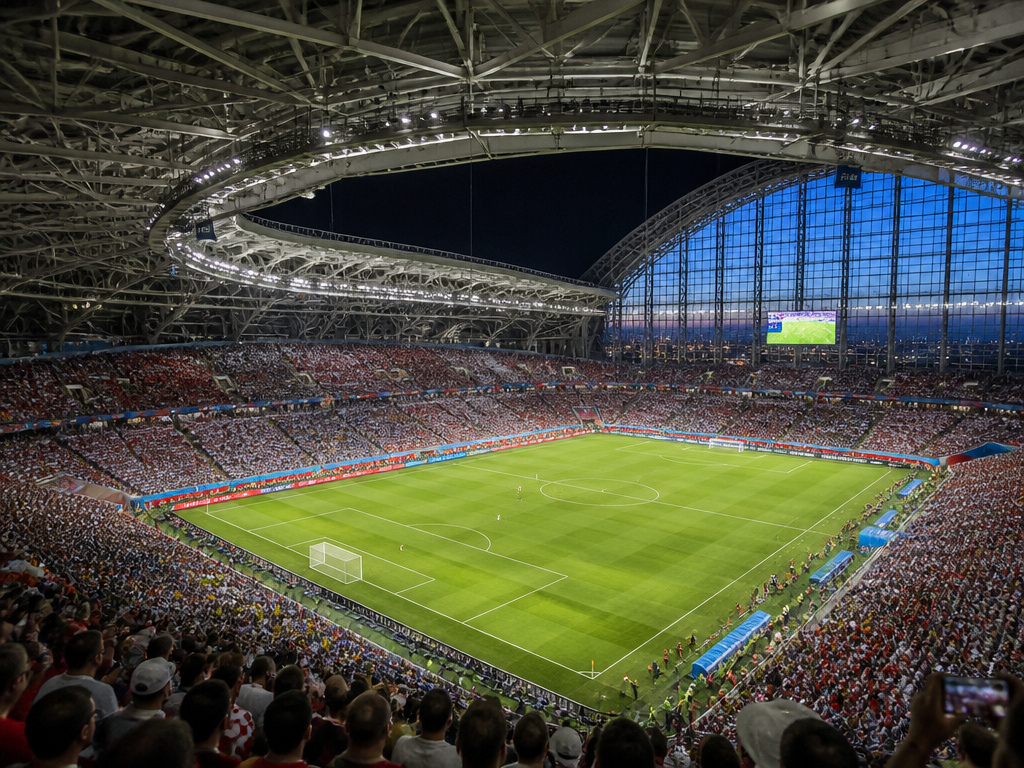 Interior view of a domed stadium during a packed 2026 World Cup match.