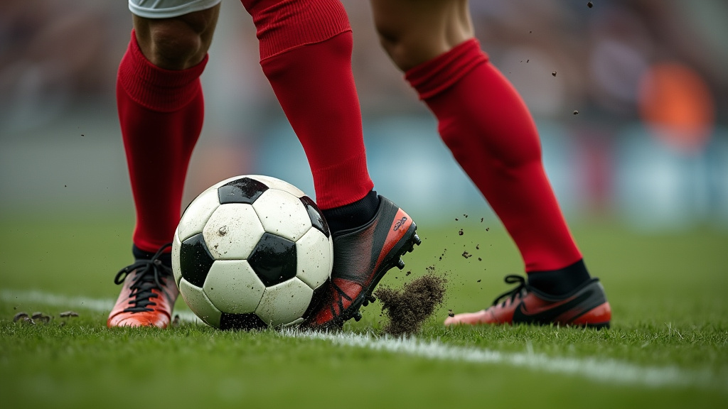 Soccer players' fatigued legs battling for the ball during intense extra time.