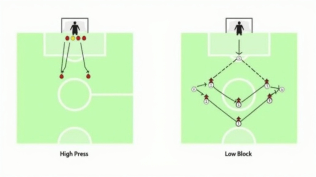 Diagram comparing soccer high press and low block tactical player requirements