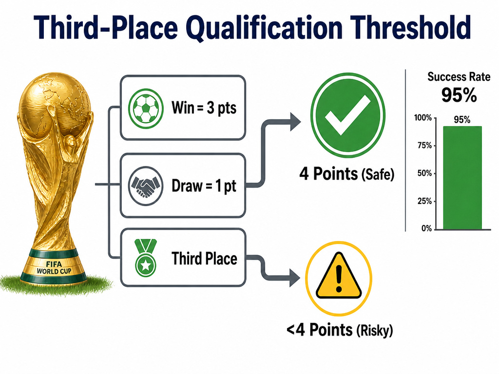 Infographic explaining the four-point safety threshold for third-place World Cup qualification.