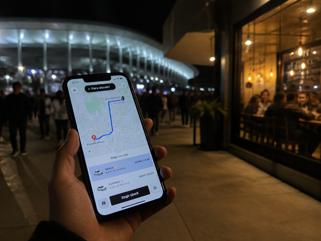 Smartphone map showing route away from stadium after a match.