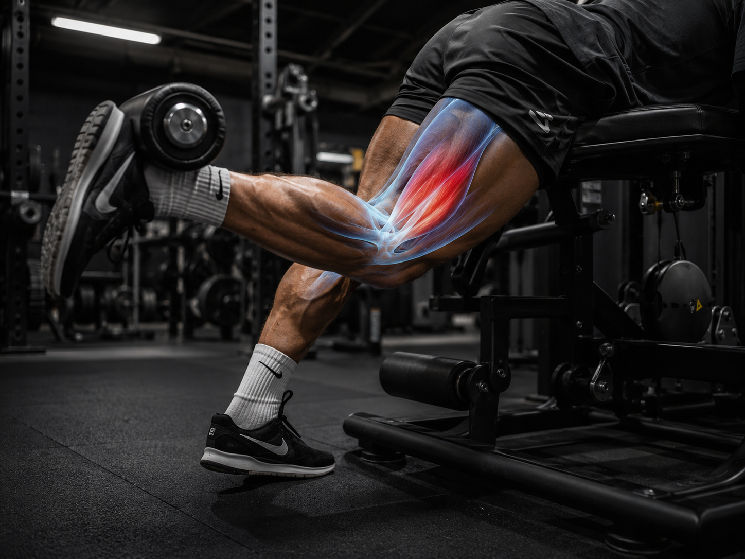 Soccer player rehabilitating a hamstring injury with targeted strength training.