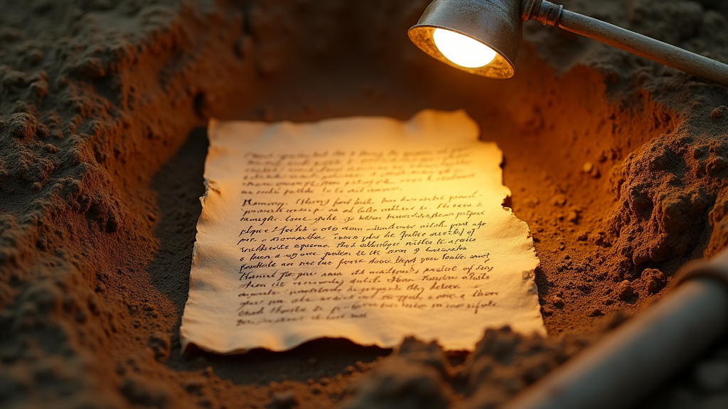 Ancient Scottish football letter and excavated pitch site close-up.