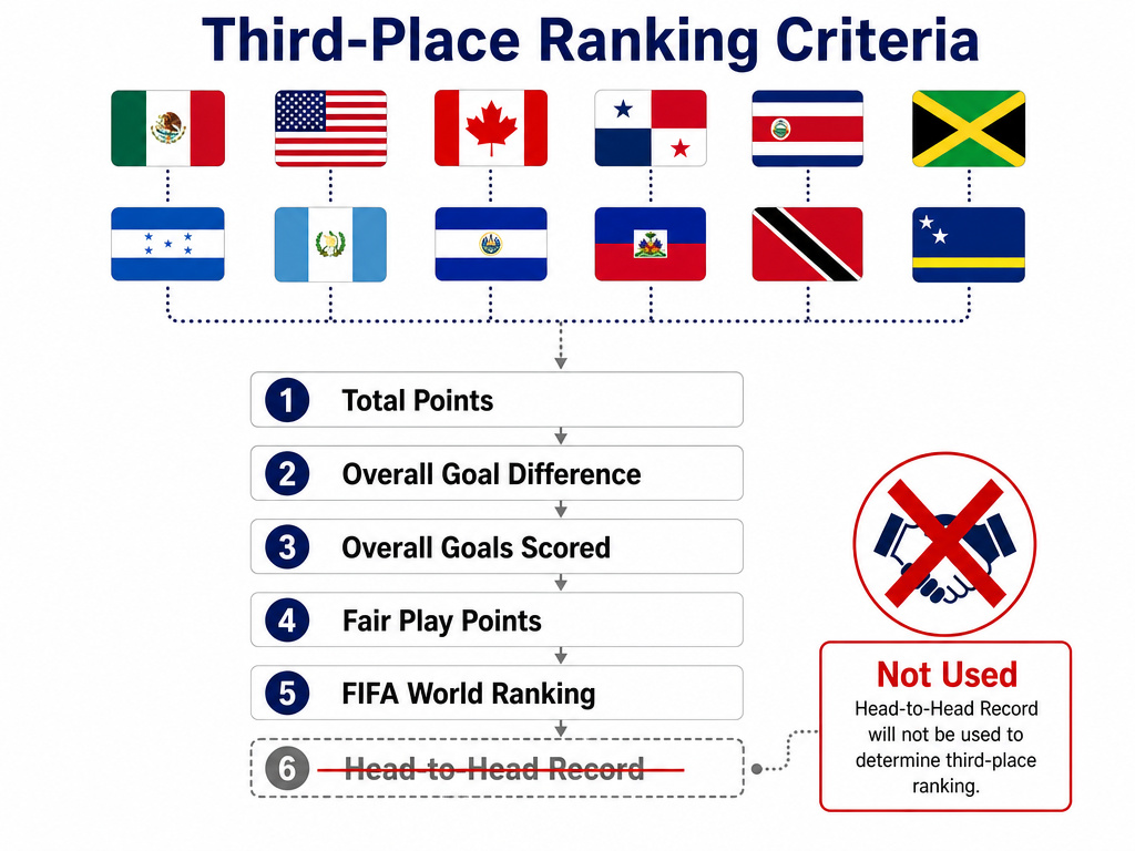 Infographic explaining FIFA World Cup 2026 third-place qualification ranking criteria.