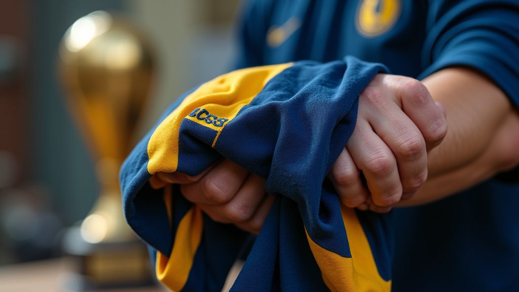 UCSB and UC Irvine soccer jerseys in a tense grip, symbolizing their championship rivalry.