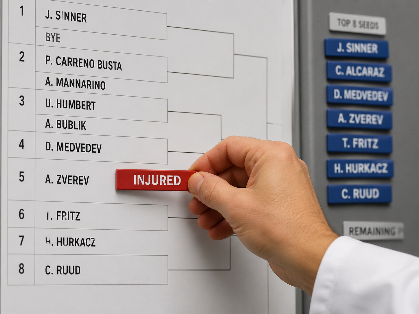 A red injury magnet placed on a World Cup 2026 team roster.