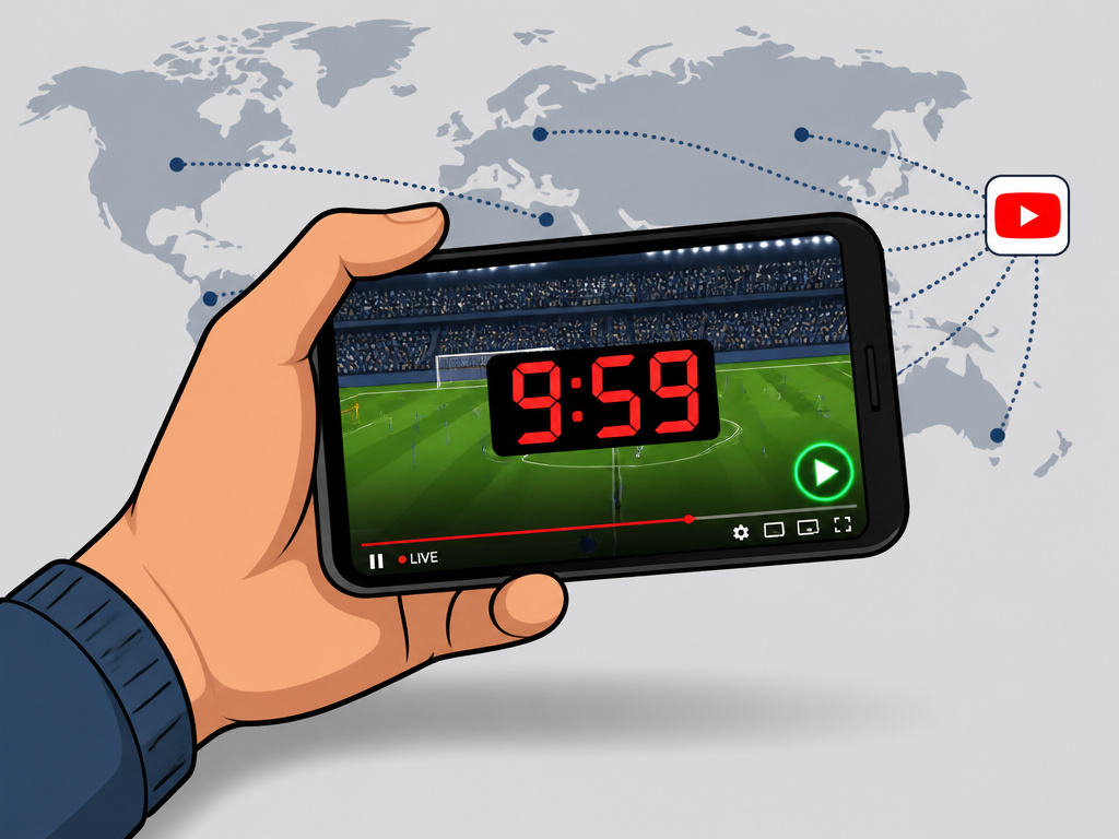 Smartphone showing free 10-minute World Cup match preview on YouTube with timer.