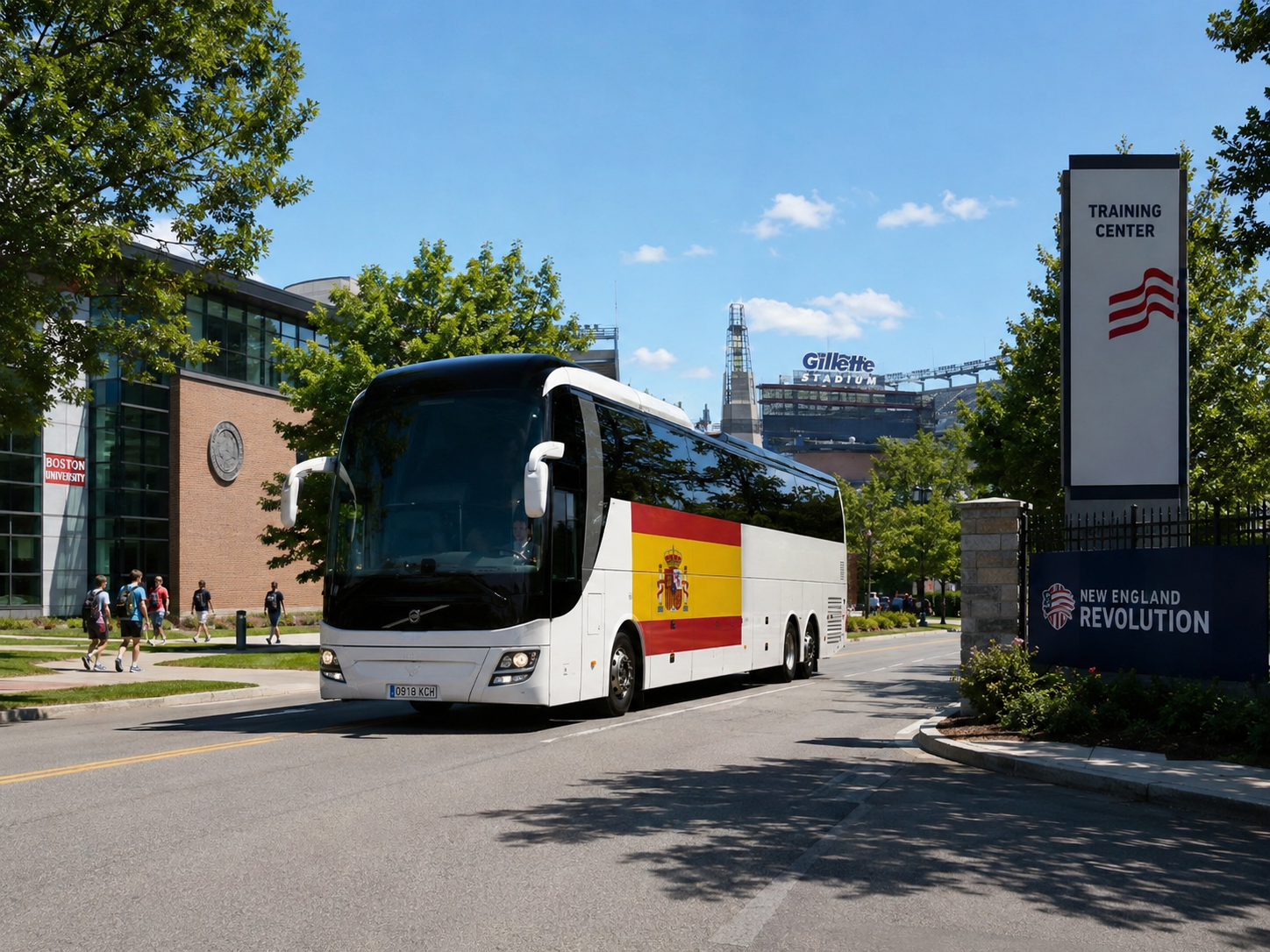 World Cup team bus traveling between training base and stadium facilities.