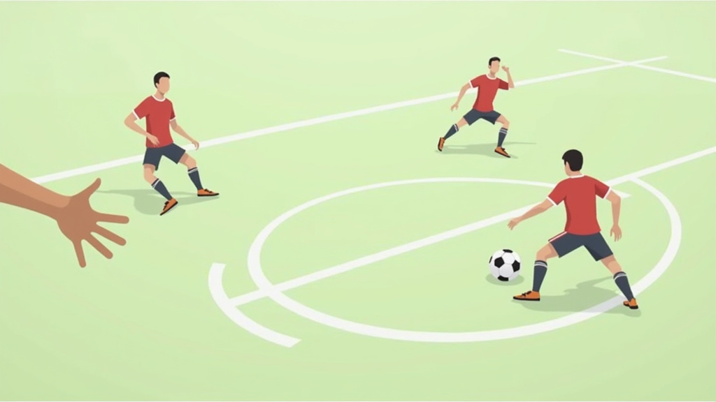 Cartoon diagram of a soccer gegenpressing drill with three players swarming the ball.
