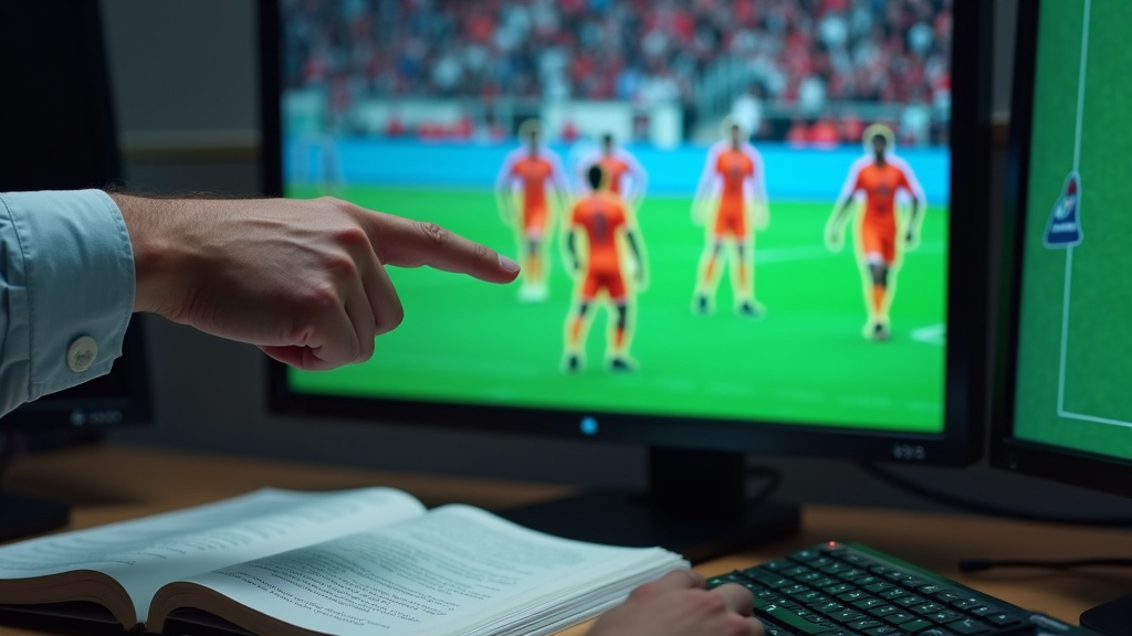 VAR official analyzing semi-automated offside animation during World Cup 2026 training.