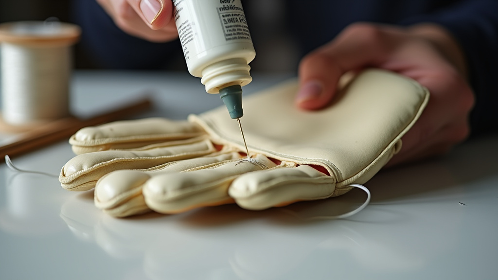 Repairing a small tear on goalkeeper glove palm with latex glue