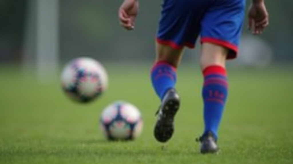 Close-up of a soccer defender's hips while dribbling, illustrating Messi's vision technique.