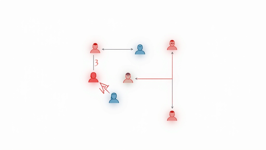 Diagram showing a midfield overload exploiting the 4-2-3-1 formation's weakness.