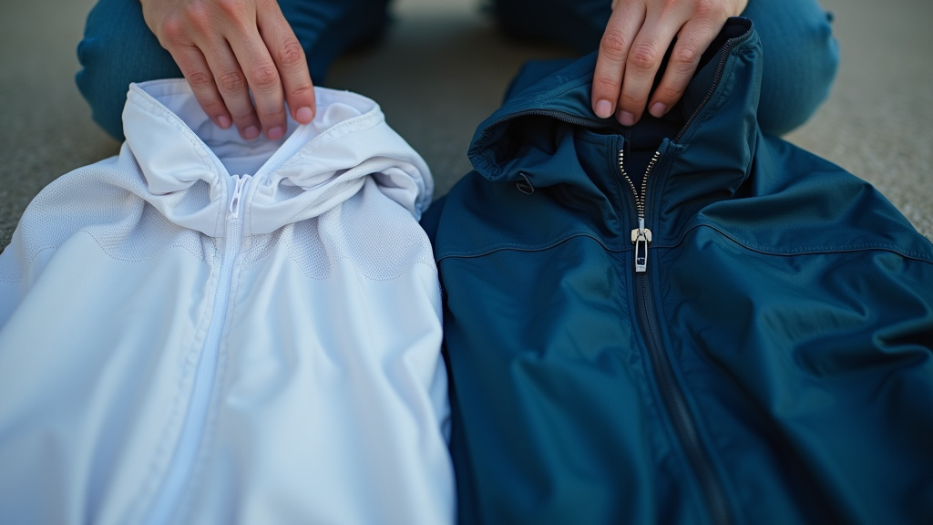 Light soccer jersey versus waterproof shell jacket for weather-specific team spirit attire.