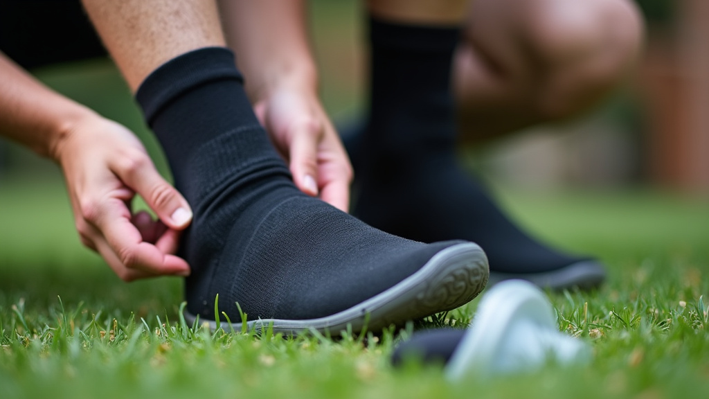 Proper adult soccer shin guard setup with slip-in guard and compression sleeve