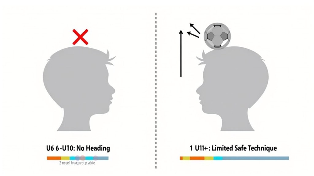 Soccer heading safety guidelines by age group for youth players.