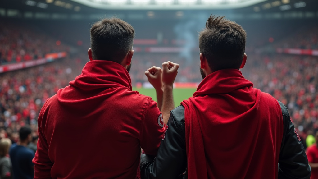 Manchester United vs Liverpool fans in tense rivalry at a packed stadium.