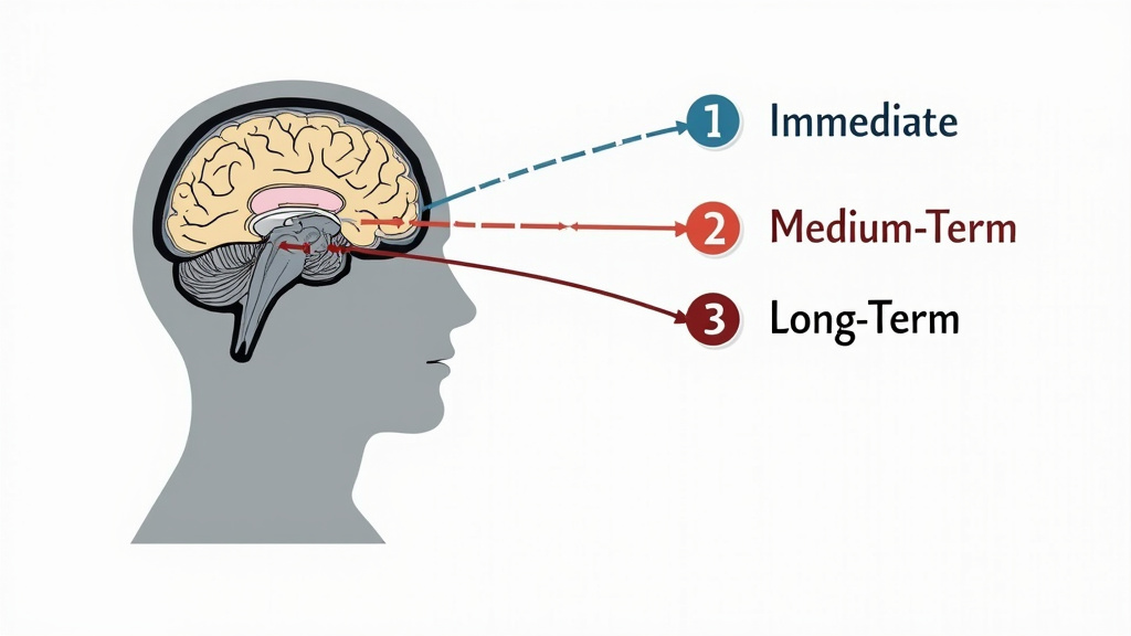 Diagram showing three tiers of brain risk from heading a soccer ball.
