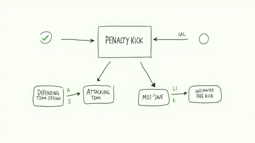 Flowchart of penalty kick retake rules for defending and attacking offenses.
