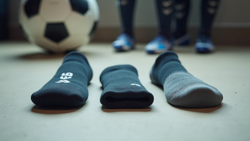Close-up of Hummel soccer sock construction showing padding and moisture-wicking fabrics.