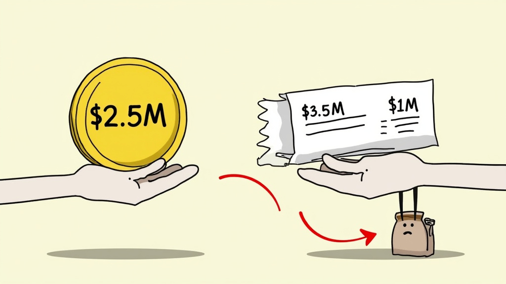 Cartoon explaining a budget shortfall between a grant and actual team preparation costs.