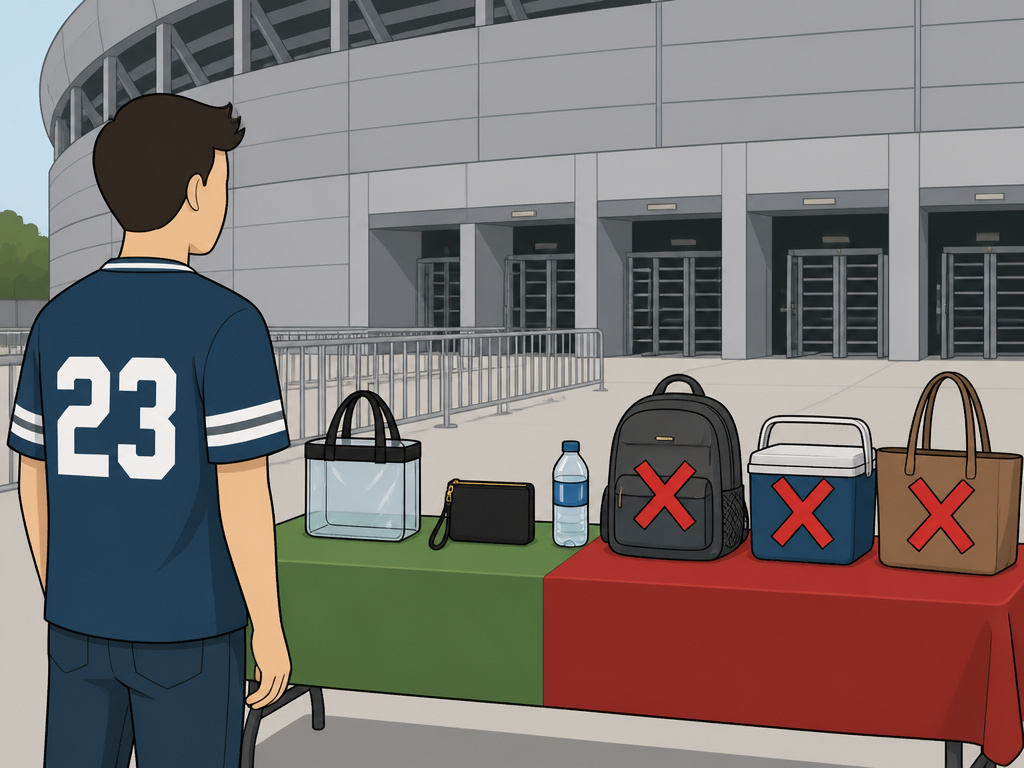 Approved and prohibited bags for stadium security during a World Cup match.
