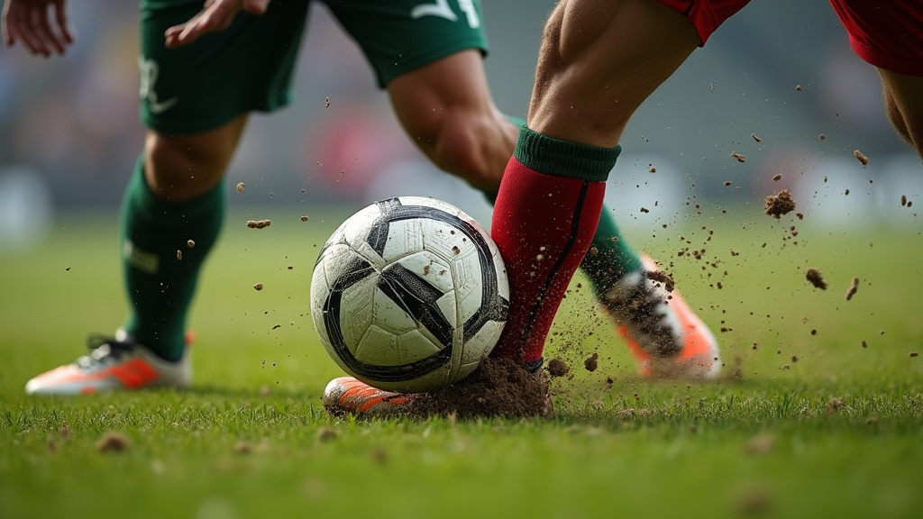 Soccer player performing a proper slide tackle to win the ball