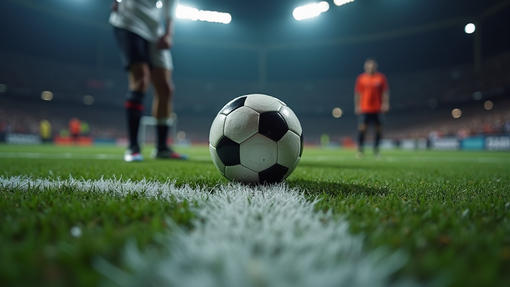 Soccer ball on penalty spot during a tense shootout to decide the game.