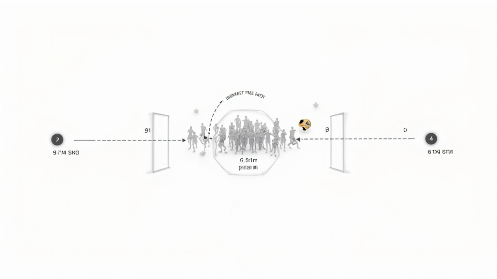 Diagram showing why indirect free kicks in the box are rare due to congestion.