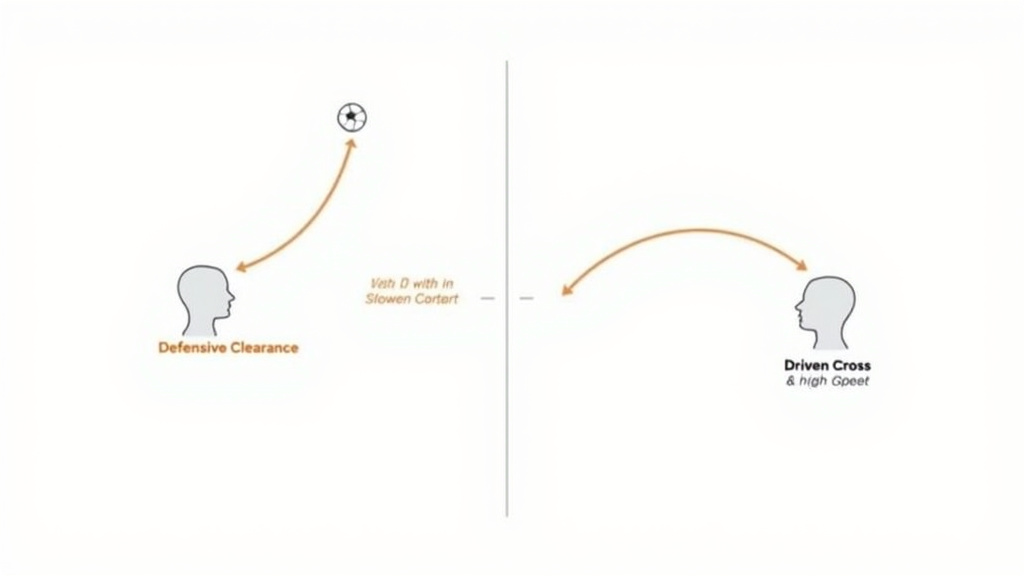 Diagram comparing defensive and attacking header ball speeds and trajectories in soccer.