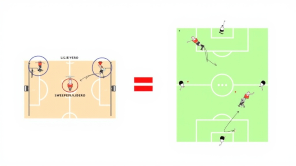 Diagram comparing volleyball libero and soccer sweeper tactical zones and roles.