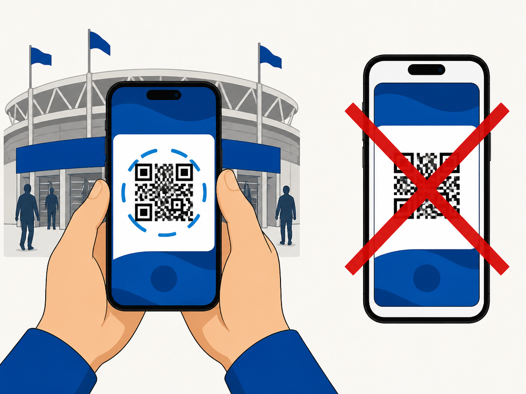 Cartoon comparing a valid mobile ticket QR code to an invalid screenshot.